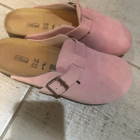Birkenstock Soft Pink Mules with Strap - Picture 2 of 5